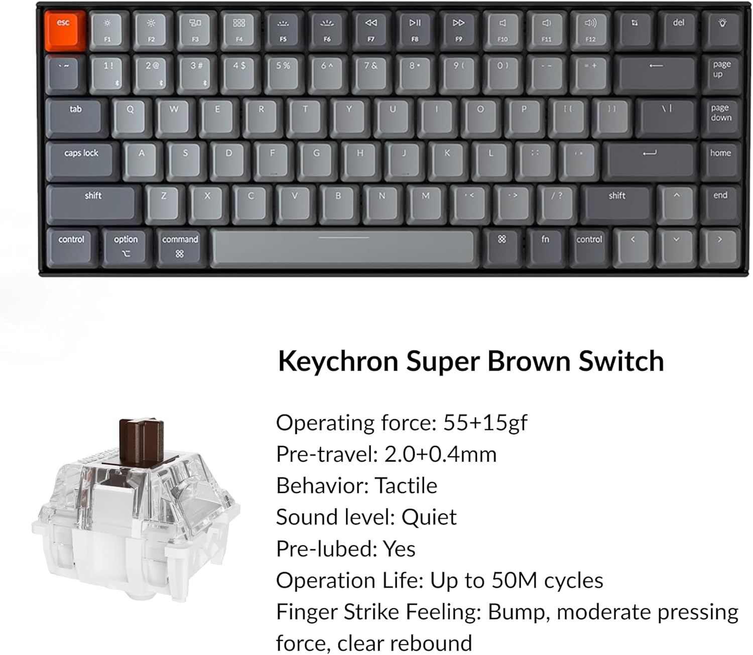 K2 75% Layout RGB Bluetooth Wireless Mechanical Keyboard with  Super Brown Switch/Anti Ghosting/N-Key Rollover, Compact 84 Keys USB Wired Gaming Keyboard for Mac Windows-Version 2